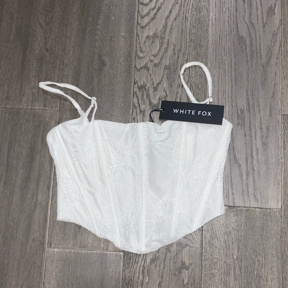 White Fox Boutique White Embroidered Corset Crop Top